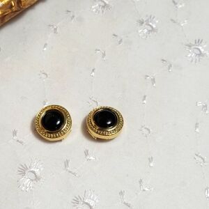 Vintage Pierre Cardin gold and black onyx button clips